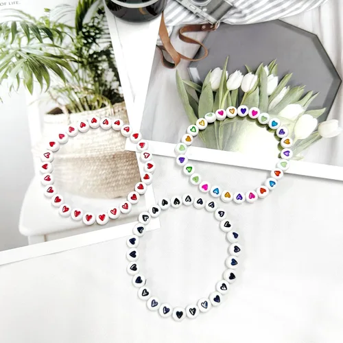 Vista 7 de 600 cuentas redondas de corazón de acrílico blanco y negro, cuentas de amor acrílicas de colores mixtos, cuentas espaciadoras sueltas, perfectas