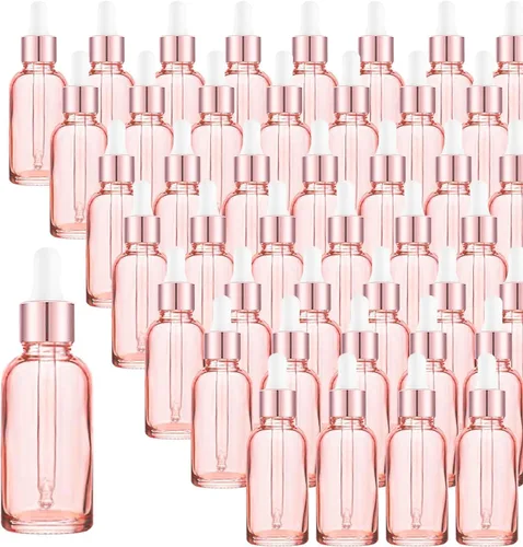 Vista 21 de Paquete de 48 botellas con cuentagotas de vidrio ámbar de 1 oz, botellas cuentagotas con cuentagotas de vidrio para aceites esenciales, perfumes