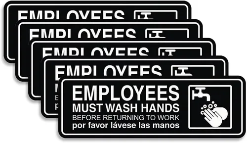 Vista 49 de Standard Employees Must Wash Hands - Letrero para puerta/pared, color negro, pequeño
