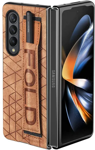 Vista 11 de Asuwish Funda de cuero para Samsung Galaxy Z Fold 4 5G 2022 y accesorios para celulares, funda de cuero con soporte para S Pen Ranura Correa de Azul