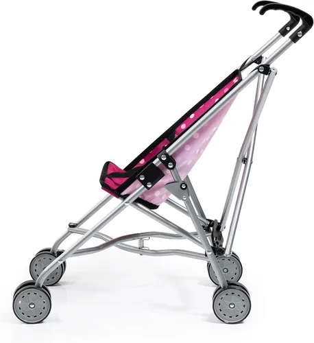 Vista 2 de Bayer Cochecito de muñeca Buggy Umbrella – Rosa intenso y lunares blancos, cochecito de juguete plegable para muñecas de 18 pulgadas, a partir de 3