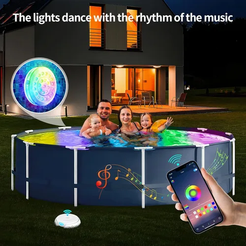 Vista 6 de Homly - Luces para piscina LED recargables sumergibles con control inalámbrico por APP, luces LED inteligentes subacuáticas impermeables