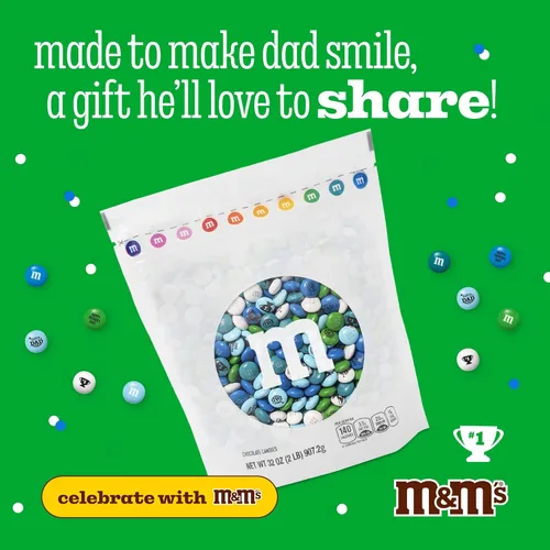 Vista 7 de M&M'S Caramelos de chocolate con leche para el Día del Padre, 2 libras de caramelos a granel en paquete resellable, M&M'S impreso con iconos