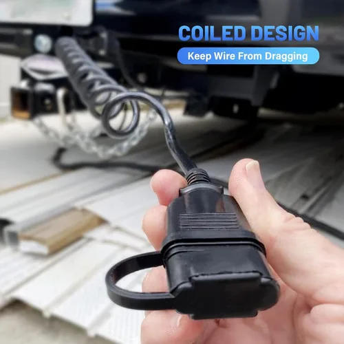 Vista 8 de MECMO - Arnés de cableado enrollado de adaptador de remolque de 7 vías a 4 vías planas de 5 pies, cable con funda de extensión de remolque de 7