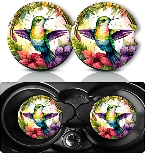 Posavasos de coche para portavasos, 2 piezas universales antideslizantes con diseño de colibrí, tapete de goma de 2.75", accesorios para coche con