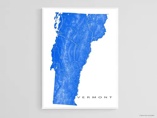 Vista 3 de Vermont Wall Map Print 8x10, Vermont State Map Poster 24x36, Handmade VT State Maps, Vermont Map Art Prints, Burlington, by Maps As Art