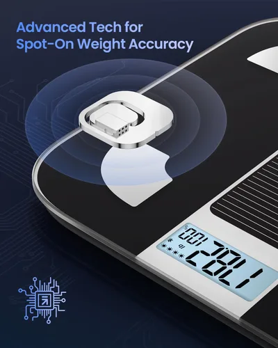 Vista 5 de RENPHO Báscula inteligente de energía solar para peso corporal, báscula digital de baño BMI con pesaje Bluetooth de grasa corporal, monitor