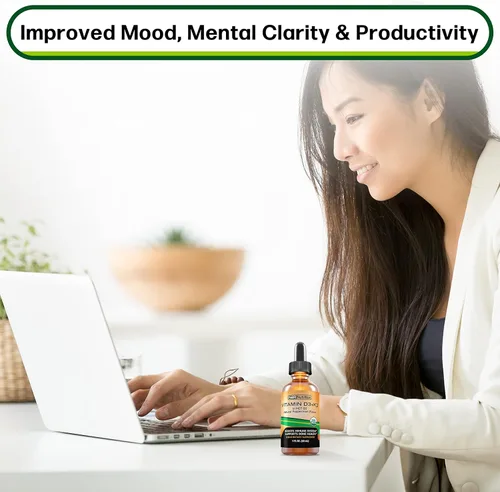 Vista 5 de SBR Nutrition Máxima absorción, vitamina D3 + K2 (MK-7) gotas líquidas con aceite MCT, sabor a menta, ayuda a apoyar huesos fuertes y corazón