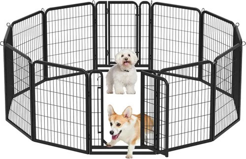 Vista 32 de Yaheetech Corralito para perros, 24 pulgadas, 2 paneles, corral para perros para interiores, resistente, corral de ejercicio para cachorros, valla