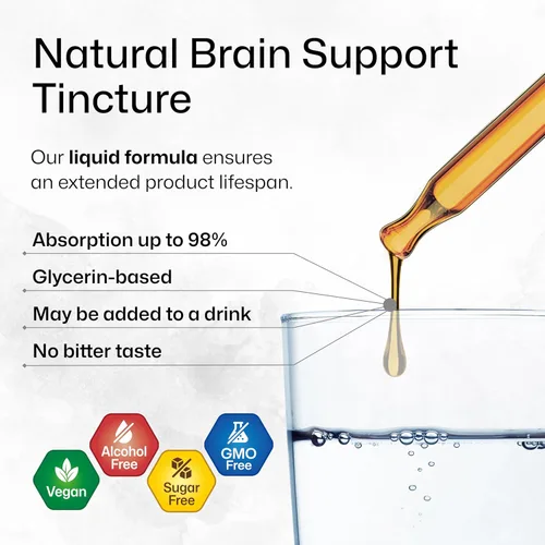 Vista 4 de Suplemento de hongos Brain Support – Gotas de tintura de extracto de hongos líquido – Melena de león, Cordyceps, Reishi, Shiitake, cola de pavo