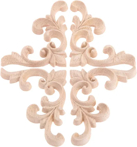 Vista 7 de MUXSAM Apliques decorativos de madera, 2 pares de flores talladas de madera sin pintar para armarios, cofres, espejos, cajas, puertas, paredes