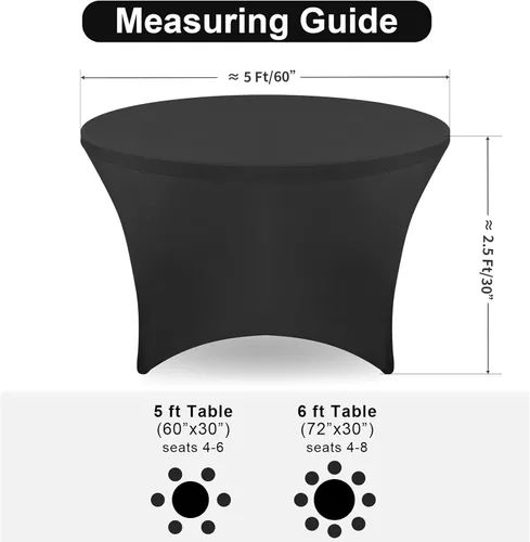 Vista 3 de FestiCorp Fundas de mesa redondas de elastano de 60 pulgadas, mantel ajustable de 5 pies para mesas de 5 pies, mantel negro elástico sin arrugas