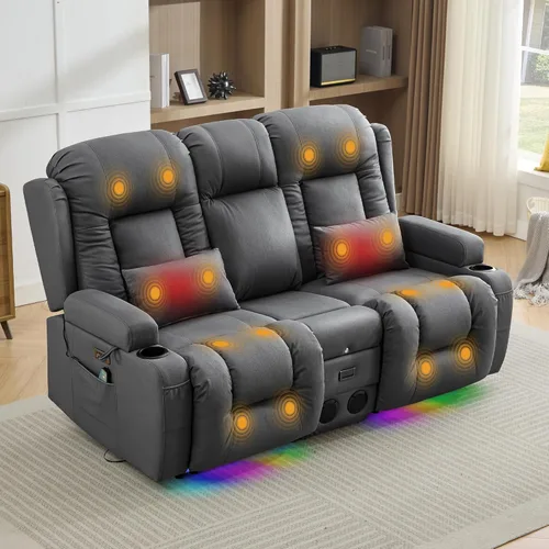 Vista 12 de TUNYI Wall Hugger Power Loveseat - Sofá biplaza reclinable con consola de teatro, sofá reclinable RV con USB/tomacorriente/altavoz/portavasos/luz
