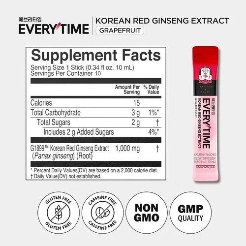 Vista 8 de JUNG KWAN JANG Everytime - Extracto de ginseng rojo coreano de 1,000 mg y pomelo – Bebida energética vegana con raíz de ginseng en sobres líquidos