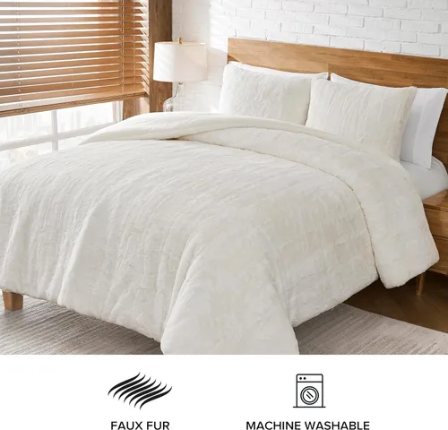 Vista 4 de UGG Funda de edredón tamaño King, juego de edredones extra suaves y mullidos tamaño King, funda de ropa de cama reversible de pelo sintético