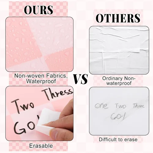 Vista 6 de Rollo de tablón de anuncios de color rosa a cuadros, color rosa pastel, reutilizable, impermeable, borrable, de tela no tejida, tablón de anuncios