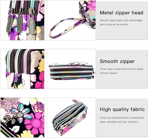 Vista 6 de BIAOTIE Cartera de pulsera de gran capacidad, Bolso de mano de nailon impreso impermeable para mujer