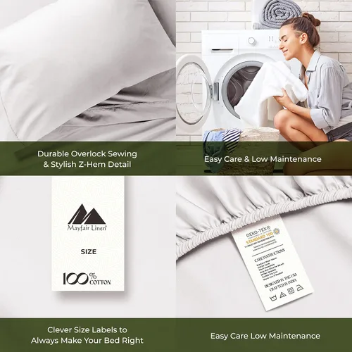 Vista 26 de Mayfair Linen Juego de sábanas de 100% algodón egipcio, tamaño individual (paquete de 2) – Sábanas de lujo blancas de 600 hilos, tamaño individual