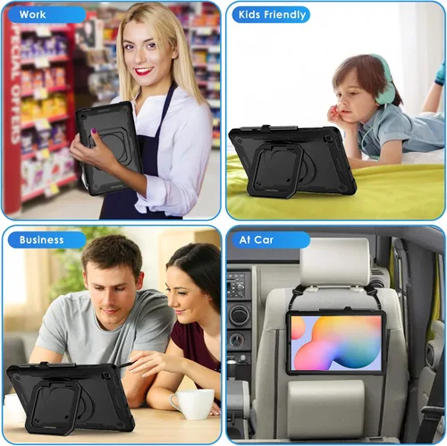 Vista 7 de DETUOSI Funda compatible con Samsung Galaxy Tab S6 Lite de 10.4 pulgadas 2024/2022/2020 con correa para el hombro, funda resistente a prueba de Negro