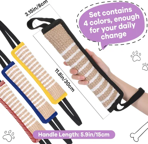 Vista 2 de Kacctyen 4 piezas de juguete de remolcador para perros, almohada de entrenamiento para mordedura de perro de yute resistente con 2 asas