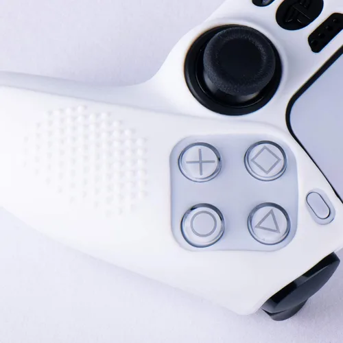 Vista 5 de 1 funda protectora de silicona con puntos tachonados + 6 tapas analógicas para PS5 Dualsense Controller, color blanco