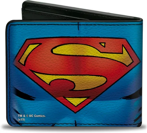 Vista 2 de Buckle-Down Billetera plegable de PU para hombre-Superman Galactic Battle Chest Logo AzulRojoAmarillo, Multicolor, 4.0" x 3.5", Varios