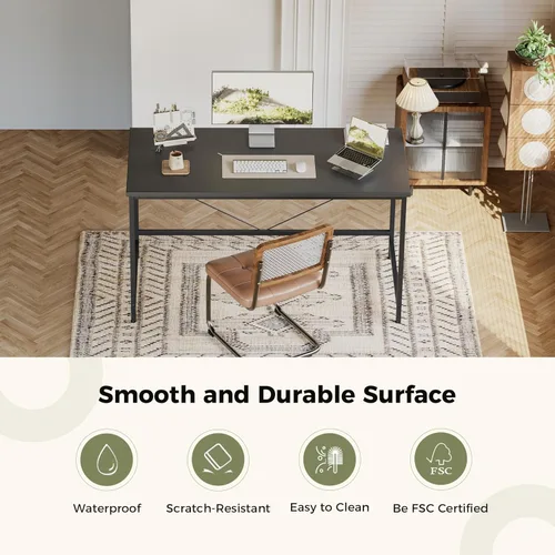 Vista 4 de Mericonia Escritorio para computadora, escritorio de juegos para espacios pequeños, mesa de estilo moderno y simple para oficina en casa, mesa