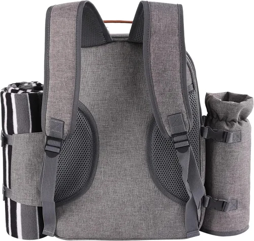 Vista 8 de Apollo Walker - Set de mochila para picnic para 2 personas con compartimiento refrigerado, soporte desmontable para botella/vino, manta de forro