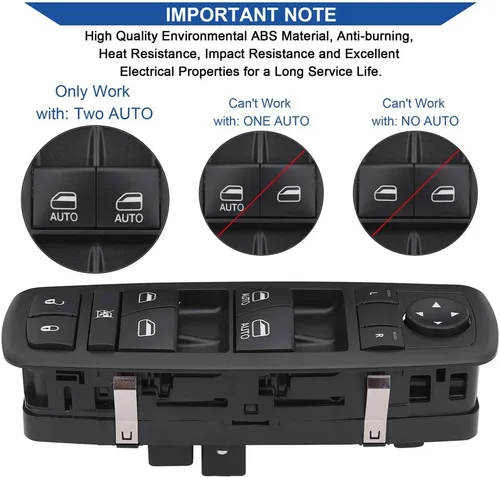 Vista 6 de Obaee Interruptor de ventana delantera izquierda 68231805AA compatible con Chrysler 300 2011-2012, Chrysler 200 2015-2017, Dodge Charger 2011-2014