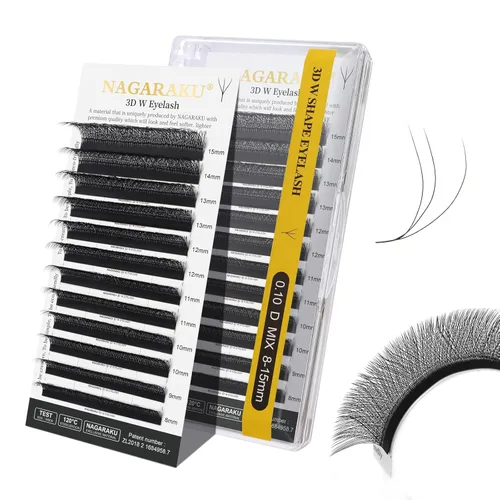 Vista 329 de NAGARAKU Extensión de pestañas en forma de W 3D con volumen en racimo, abanico prefabricado, pestañas postizas de visón sintético mate negro