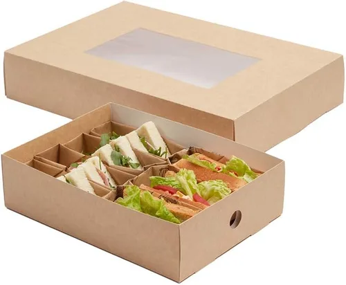 Vista 18 de Slide Tek - Inserto pequeño de papel kraft rectangular - Se adapta a bandeja de catering - 8 3/4 x 6 x 3 1/4 pulgadas - Caja de 10