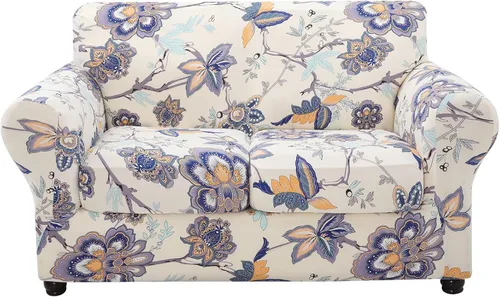 hyha Funda para sofá, fundas para sofá biplaza, diseño floral, elásticas, estampadas, 3 piezas, fundas para sofá de 2 cojines separados, protector