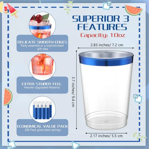 Vista 2 de Tanlade 200 vasos de plástico transparente de 10 onzas, vasos de plástico con bordes, vasos desechables elegantes para fiestas, bodas, día de Acción