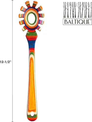Vista 6 de Baltique Marrakesh Collection - Cuchara de madera para espagueti, servidor de pasta de 12.5 pulgadas con dientes, utensilio colorido de madera
