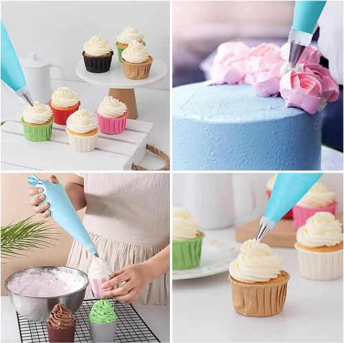 Vista 3 de Juego de 40 bolsas de pastelería y puntas de 12 pulgadas, suministros de kit de decoración de pasteles, 10 bolsas de glaseado desechables con 1