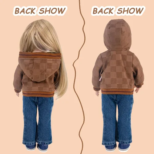 Vista 5 de Rakki Dolli Conjunto de ropa de muñeca de 3 piezas, abrigo marrón, jeans azules y camiseta blanca para muñeca de bebé (sin muñeca y zapatos)
