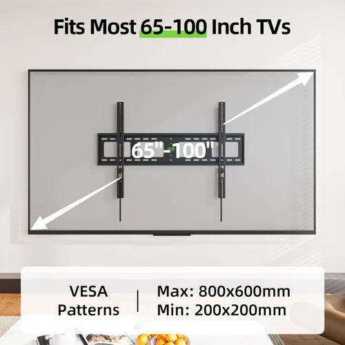 Vista 4 de USX MOUNT - Soporte de pared para TV de montaje fijo y resistente para televisores planos de 65-100 pulgadas, carga máxima de 200 libras, soporte