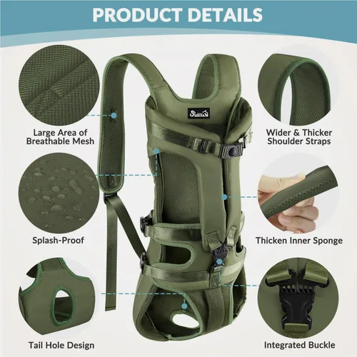Vista 2 de Lukovee Mochila transportadora para perros, patas hacia afuera, de fácil ajuste, para perros pequeños y medianos, ajustable, manos libres