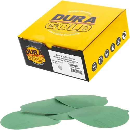 Vista 13 de Dura-Gold Discos de lija PSA de película verde de 5 pulgadas, grano 80 (caja de 50), discos de papel de lija autoadhesivos con parte trasera