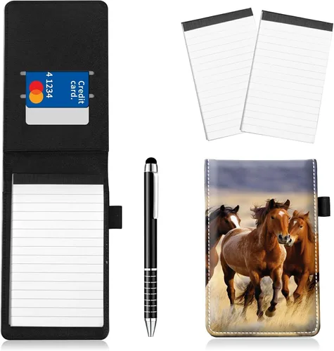 Vista 24 de Juego de 4 soportes para bloc de notas de tamaño de bolsillo, de piel sintética, mini bloc de notas con 2 bloc de notas pequeños y lápiz capacitivo