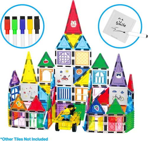 Vista 2 de Azulejos de lona pizarra blanca con 8 azulejos magnéticos de construcción y 5 rotuladores, bloques de construcción de expansión, kits de aprendizaje