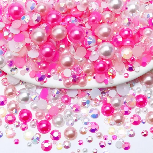 Vista 38 de 60g de perlas planas y mezcla de diamantes de imitación, 2mm-10mm de tamaño mixto, perlas y diamantes de imitación planas para manualidades, vasos