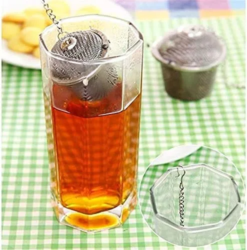 Vista 5 de 4 unids tapa encadenada acero inoxidable té colador malla infusor forma bola de té especias condimento bolsa herramientas de cocina