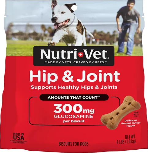 Nutri-Vet Galletas de cadera y articulaciones para perros, suplemento de movilidad de razas grandes, 300 mg de glucosamina por golosina para perros,