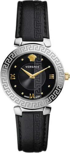 Versace Daphnis Collection Reloj de lujo para mujer con correa negra con caja de acero inoxidable y esfera negra, Negro -, Dafnis