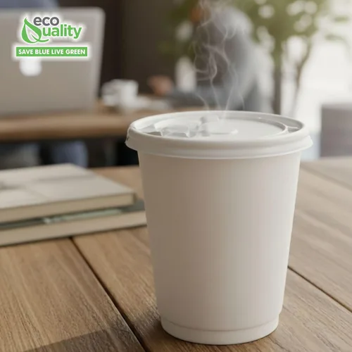 Vista 4 de EcoQuality Paquete de 100 tapas planas blancas para tazas de café de papel desechables, tamaño universal para 10, 12, 16, 20 onzas, sin BPA, cierre