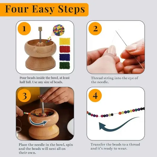 Vista 3 de Kit de hilandero de cuentas de semillas para hacer joyas - Hilandero de cuentas de arcilla con aguja de encaje grande y alambre de 3 metros