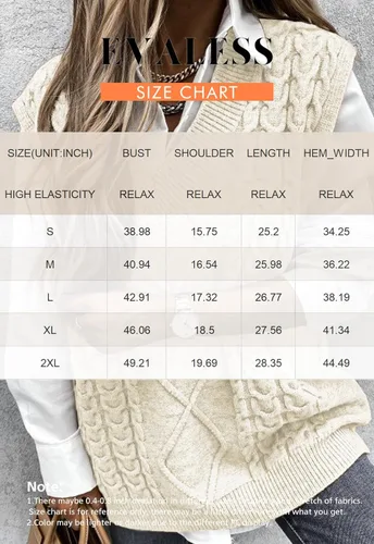 Vista 6 de EVALESS - Chaleco de gran tamaño para mujer, cuello en V, sin mangas, color sólido, suéter suelto