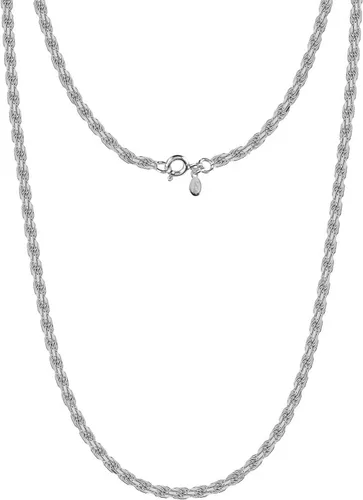 Vista 5 de LeCalla Links Solid 925 Sterling Silver Italian 2 MM, 3 MM Diamond-Cut Braided Rope Chain Necklace for Men Women with Spring Ring Clasp, Made in