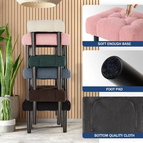 Vista 12 de HOUCHICS Taburete acolchado de piel, pequeño reposapiés otomano con patas de madera, moderno reposo rectangular para sala de estar, sofá, escritorio